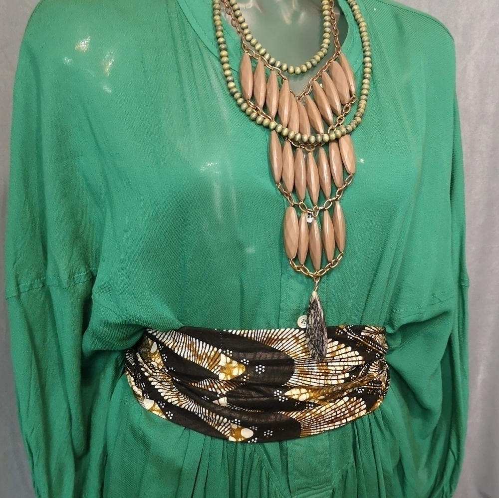 Neo-Vintage Custom African Printed Pleated Back-Knot Tied Faux-bi Belt by vir-go